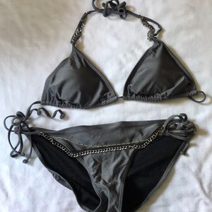 Charcoal grey bikini with silver & black chains